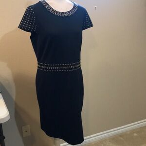 Michael Michael Kors Black Sheath Midi Dress w/Grommets on Sleeve Neck & Waist-L